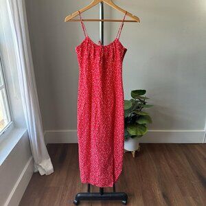Womens Zara Red Floral Summer Midi Side Slit Dress XS